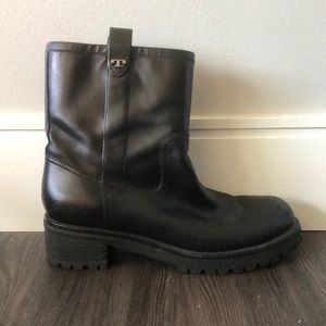 Tory Burch | Black Leather Lug Sole Combat Boots